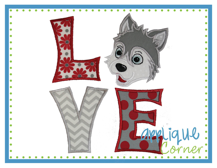 LOVE Husky Wolf Block Applique Design