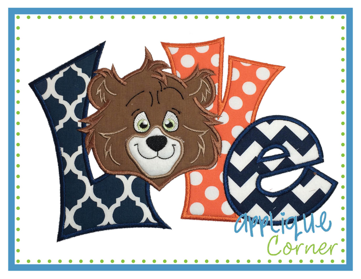 Love Quirky Bear Applique Design