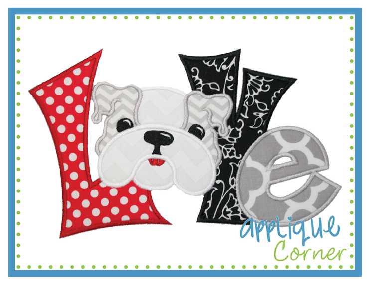 Love Quirky Bulldog Applique Design