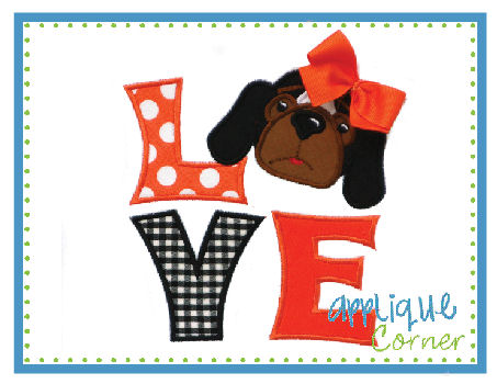 LOVE Hound Dog Applique Design