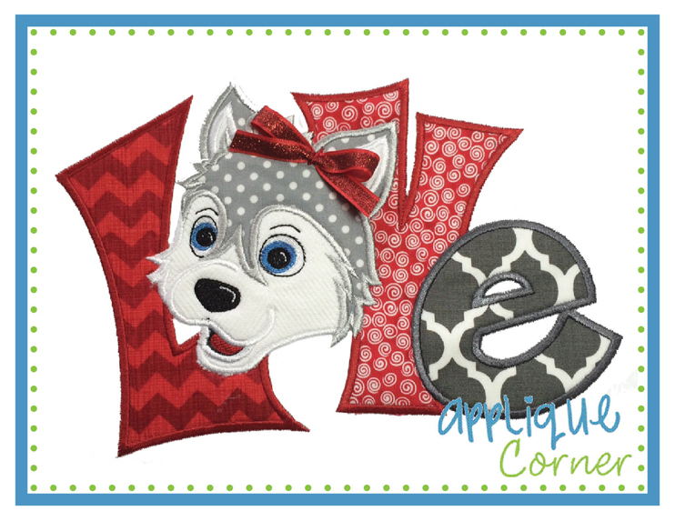 LOVE Quirky Husky Wolf Applique Design