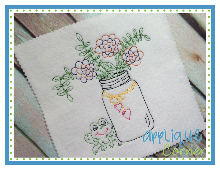 Mason Jar Flower Sketch Embroidery Design