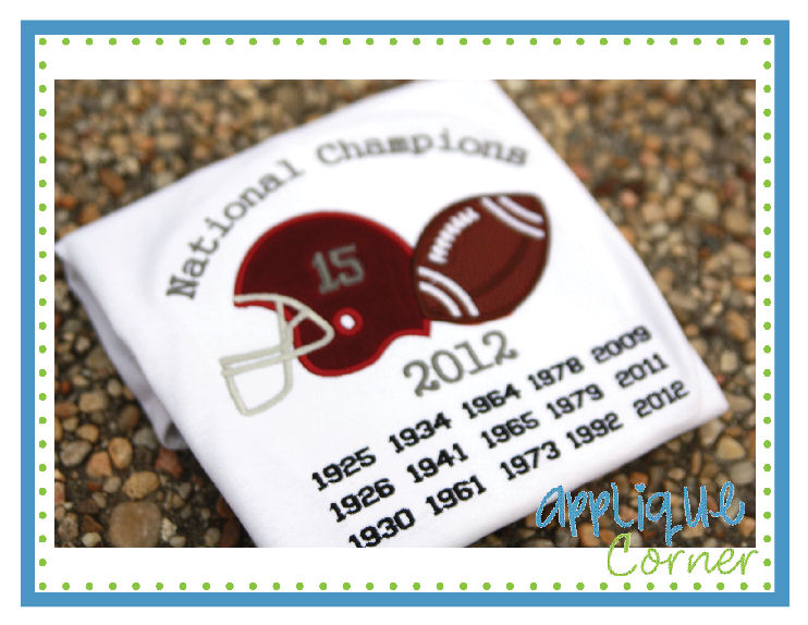 National Champions Helmet Football Applique Design