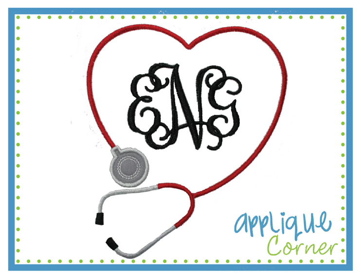 Nurse Stethoscope Heart Shape for Monogram Applique Design