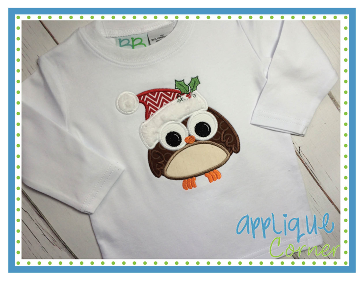 Owl with Santa Hat Applique Design