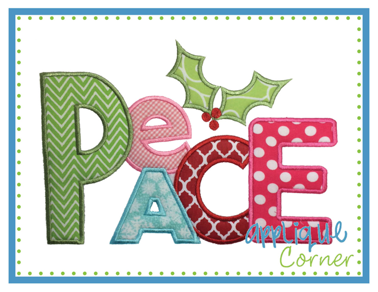 PEACE with Holly Applique Design