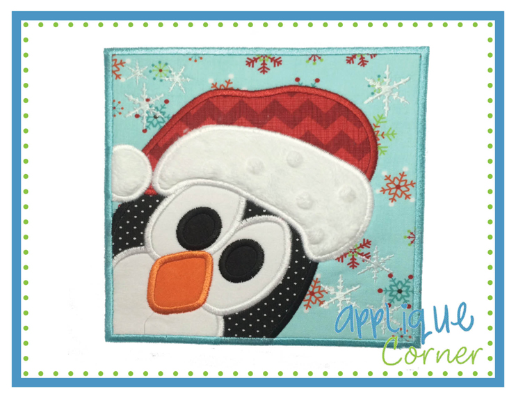 Penguin with Snow Square Patch Applique Design