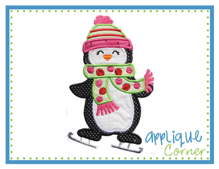 Penguin Skating Applique Design