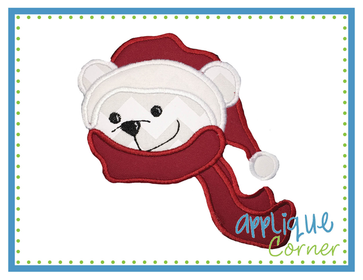 Polar Bear with Santa Hat Applique Design