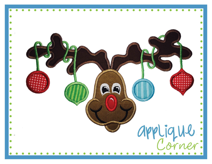 Reindeer With Ornaments Applique Design