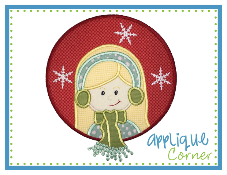 Snow Girl Circle Patch 2 Applique Design