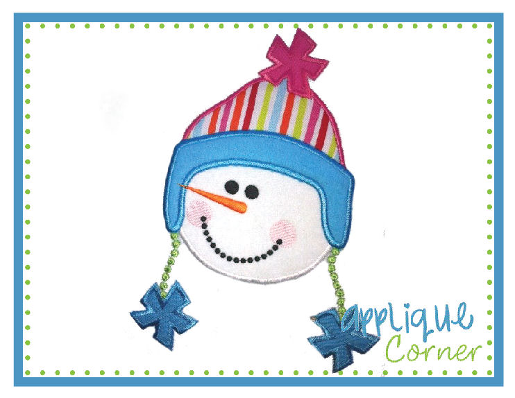 Snowman Face Tobaggan Girl Applique Design