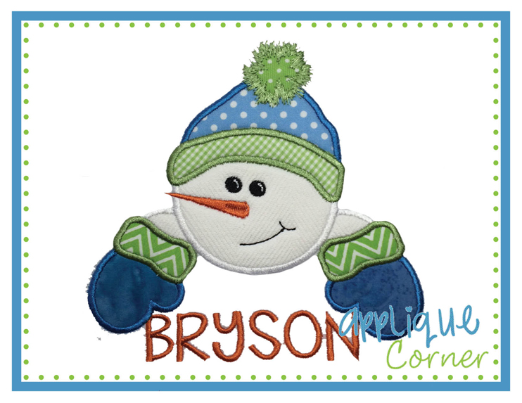 Snowman with Name Applique Design