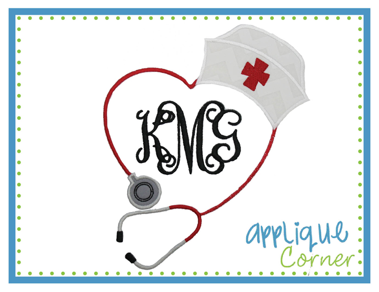Stethoscope Nurse Hat Heart for Monogram Applique Design