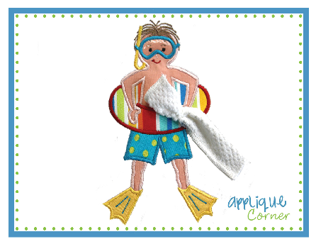 Swim Boy Standing Applique Design