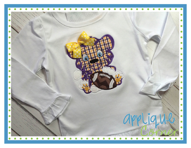 Tiger Baby Girl Football Stripes Applique Design