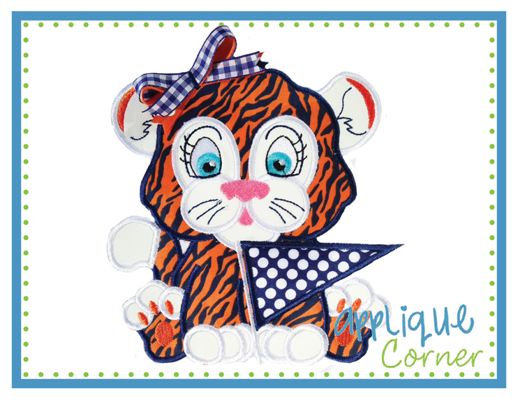 Tiger Baby Girl Pennant Applique Design