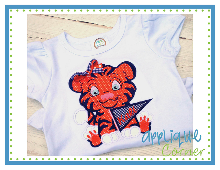 Tiger Baby Girl Pennant Stripes Applique Design