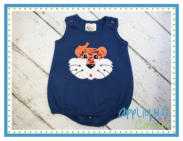 Tiger Face Girl Stripes Applique Design