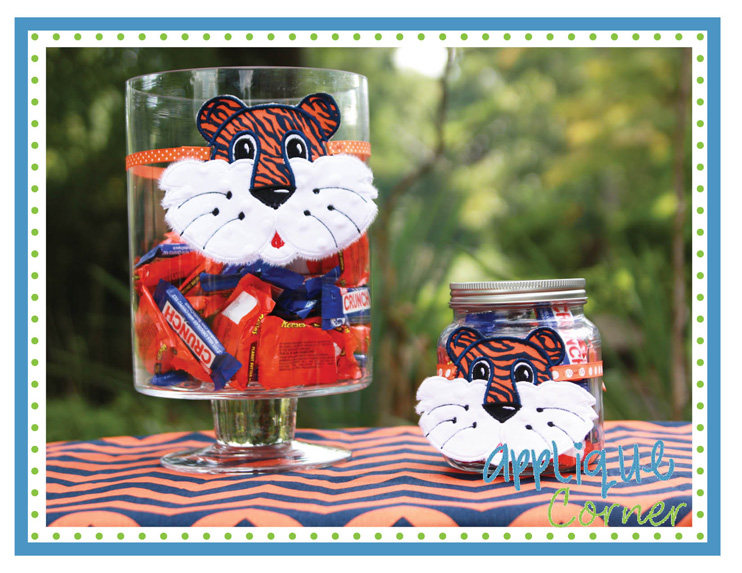 Tiger Face Label with Ribbon Tie Applique Design