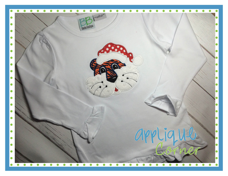 Tiger with Santa Hat Applique Design