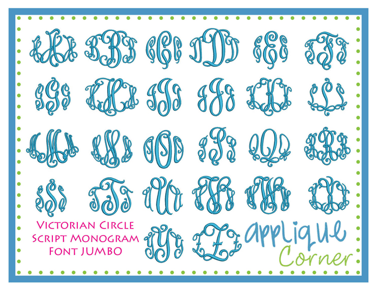 Victorian Circle Script Monogram JUMBO Embroidery Font