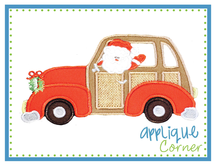 Car Santa with Wreath Applique Design