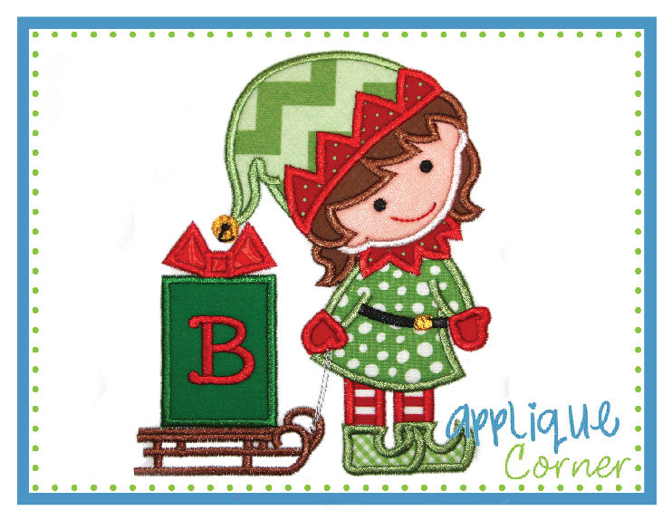 Christmas Elf Girl Present Font Applique Design