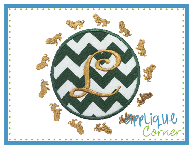 Lion Filled Border Circle Patch Applique Design