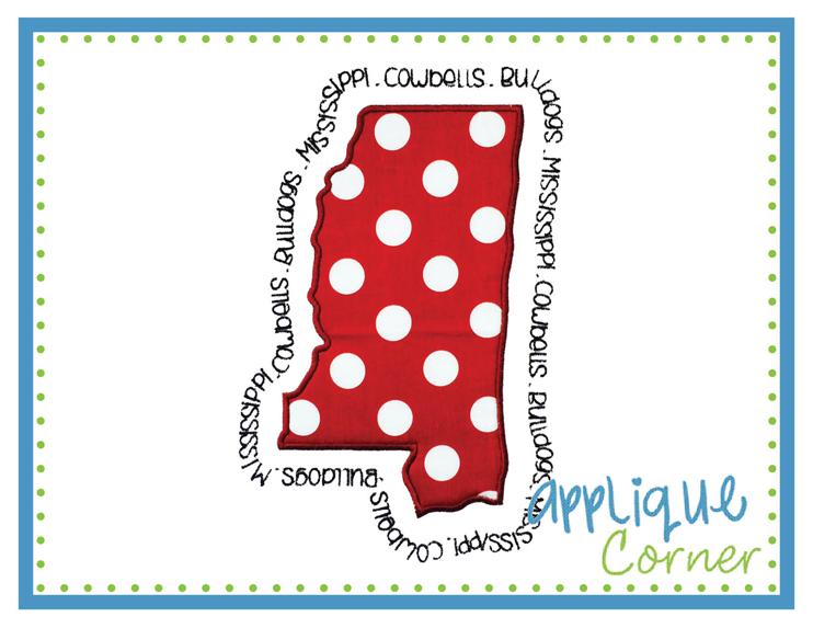State of Mississippi Silhouette Applique Design