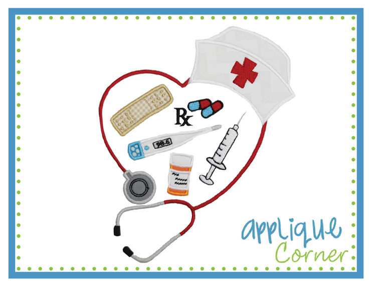 Nurse Heart Shape Applique Design