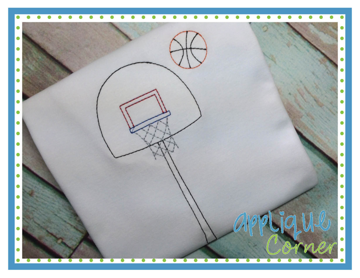 Basketball & Goal Sketch Embroidery Design