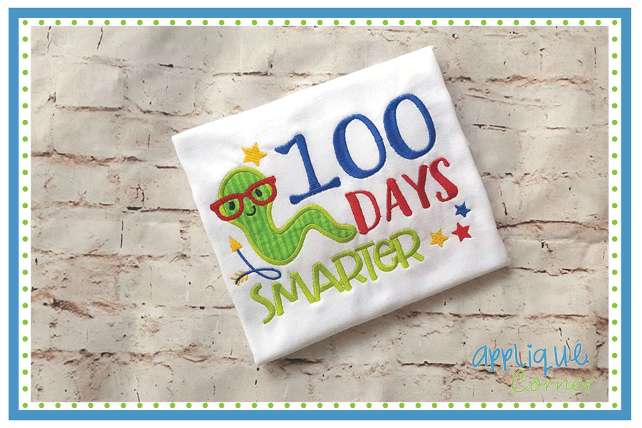 100 Days Smarter Worm Applique Design