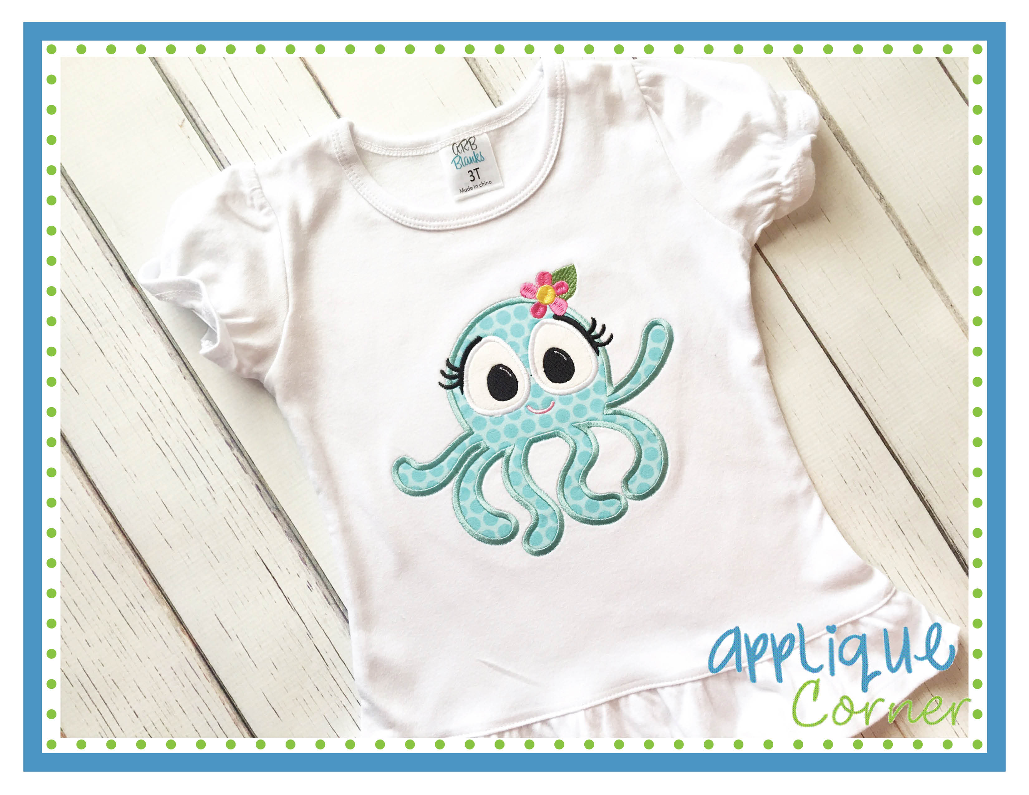 Octopus Girl Big Eye Applique Design