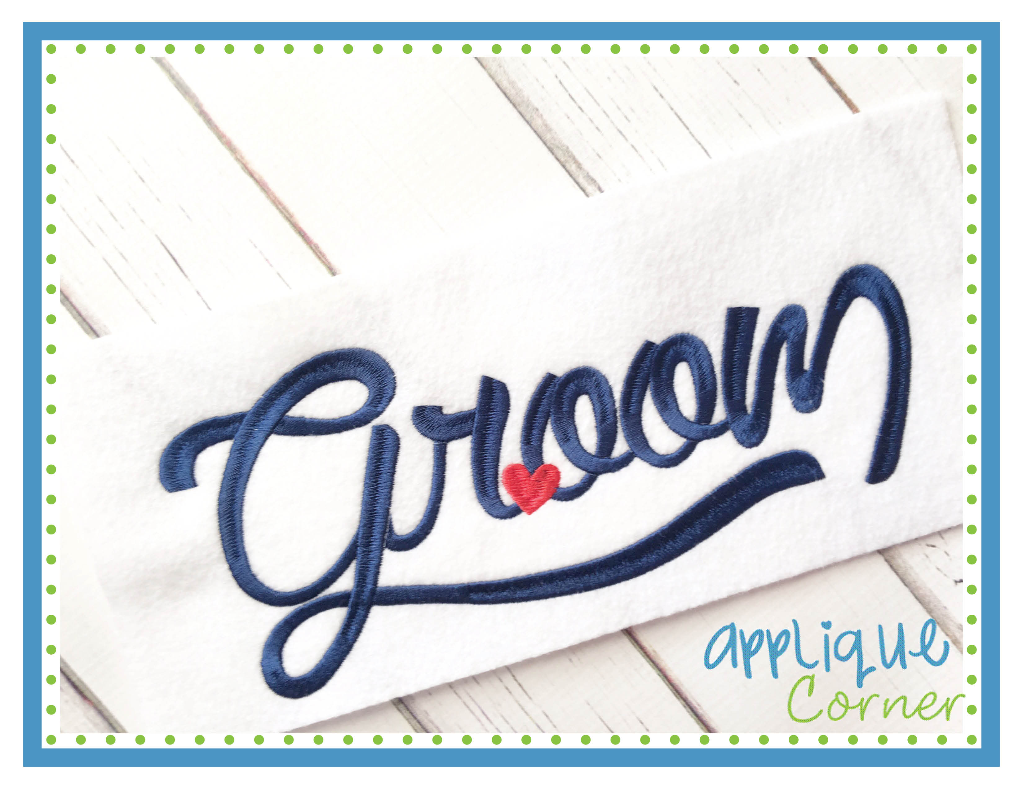 Groom Script with Hearts Embroidery Design