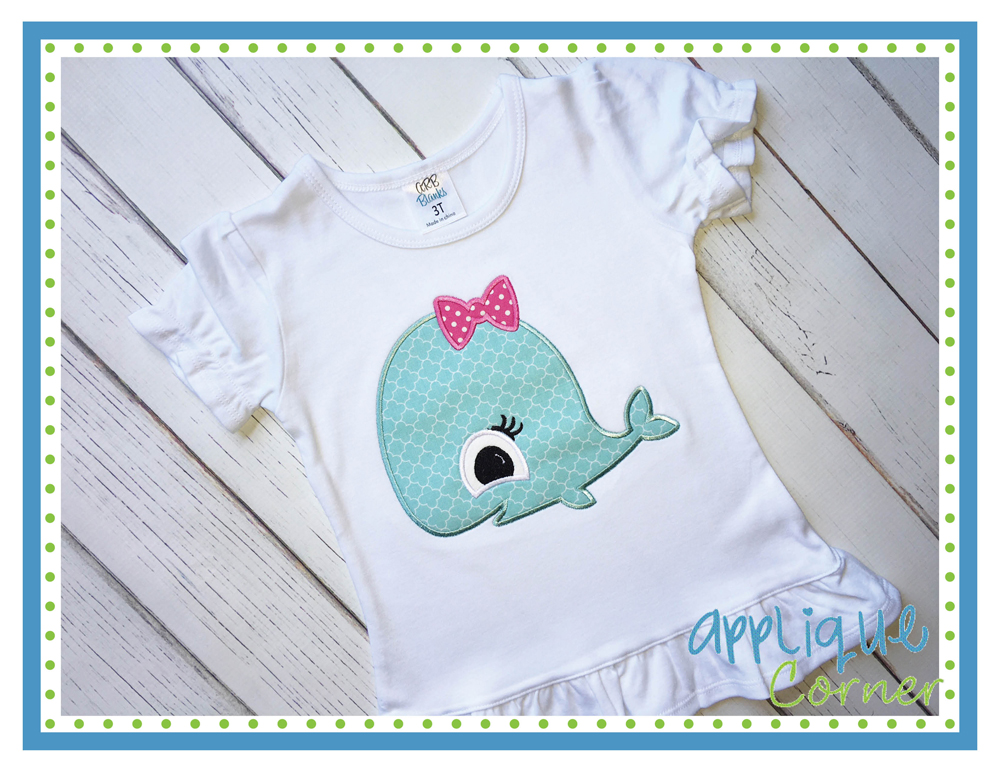 Whale Girl Big Eyes Applique Design