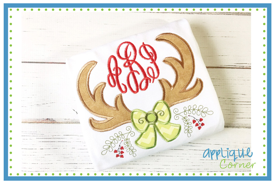 Antlers with Bow Applique Design