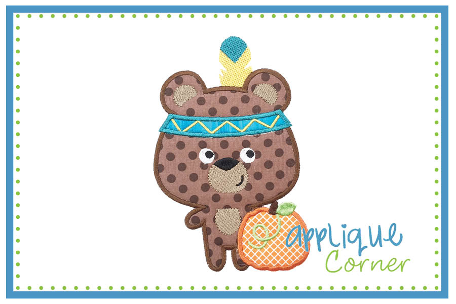 Bear with Pumpkin Feather Applique Design