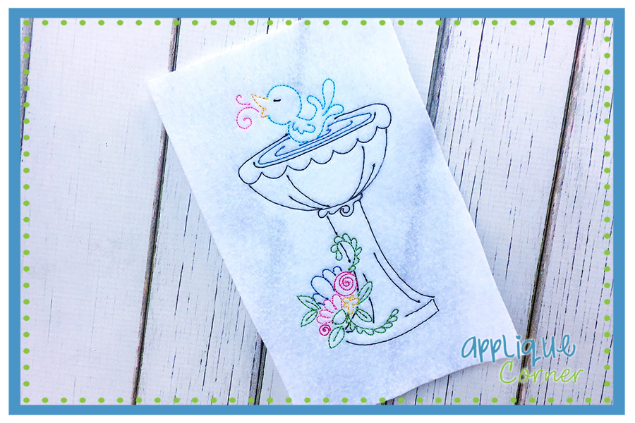 Birdbath Sketch Embroidery Design