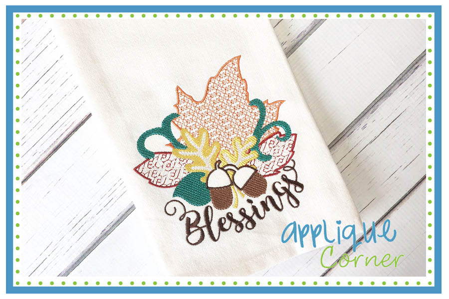 Blessings Leavs Acorns Motif Fill Embroidery Design