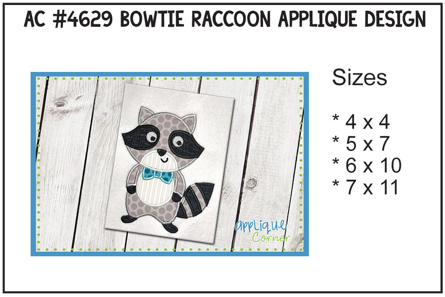 Bowtie Raccoon Applique Design