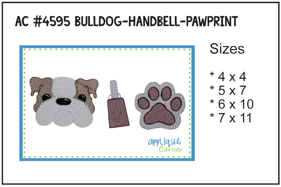 Bulldog Handbell Pawprint Embroidery Design