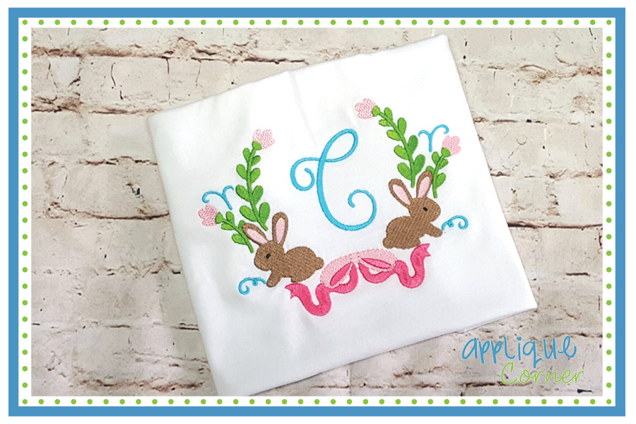 Bunny Flower Frame Embroidery Design