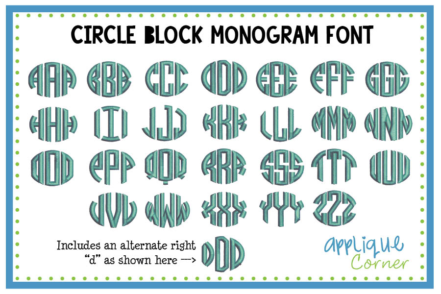 Circle Block Monogram Embroidery Font