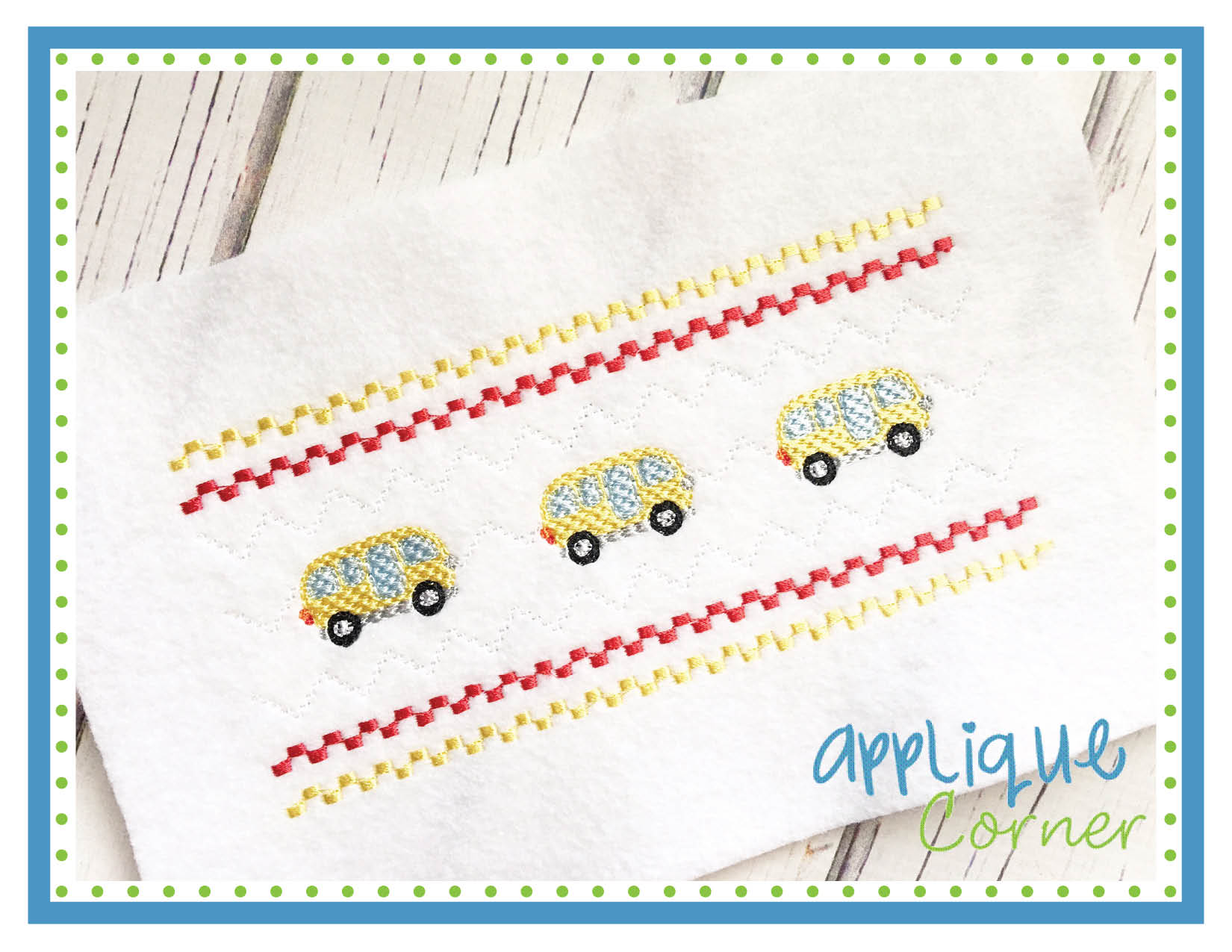 Faux Smocked Cute Bus Embroidery Design