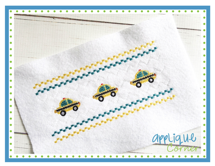 Faux Smocked Cute Taxi Cab Embroidery Design