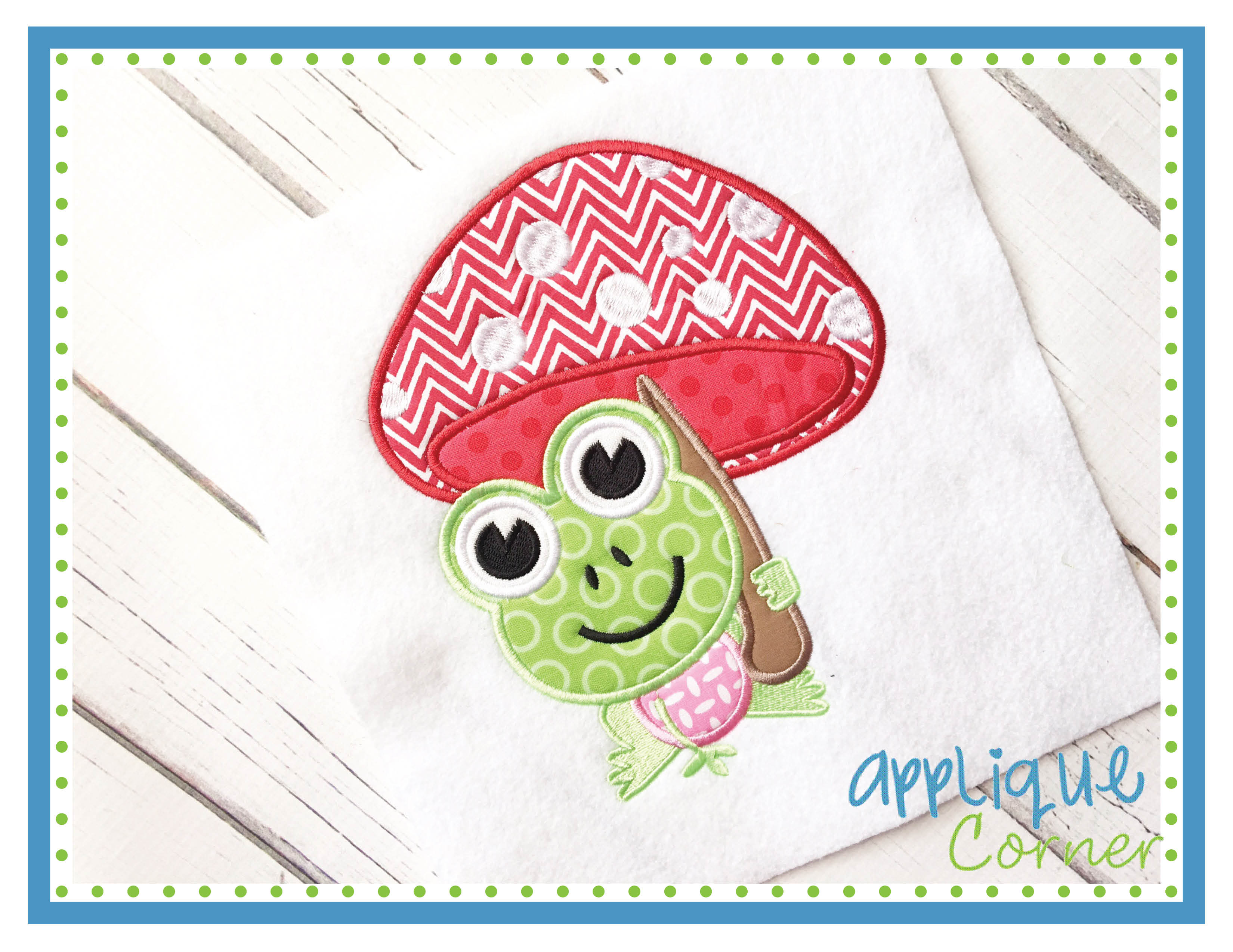 Frog with Mushroom Applique Design