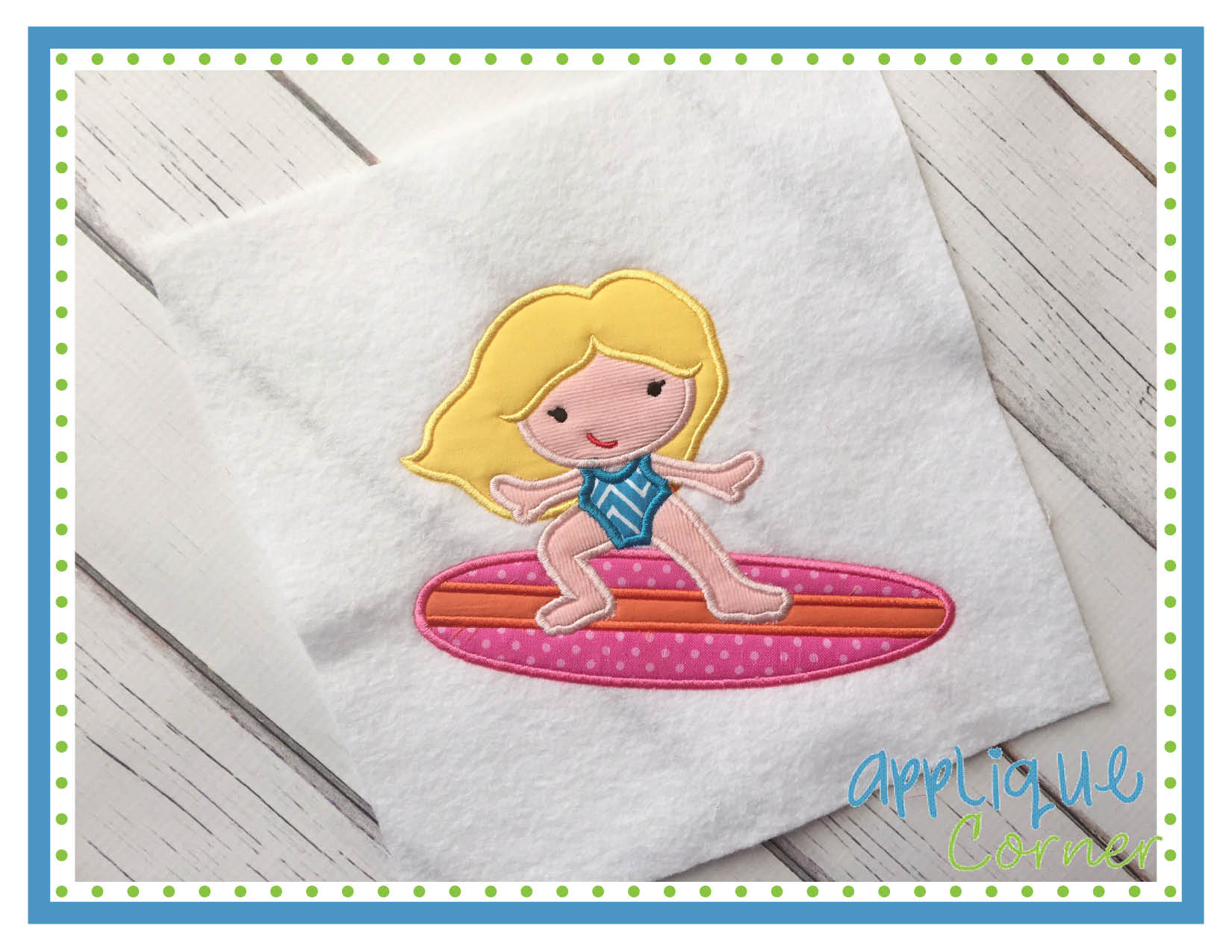 Girl on Surf Board Applique Design