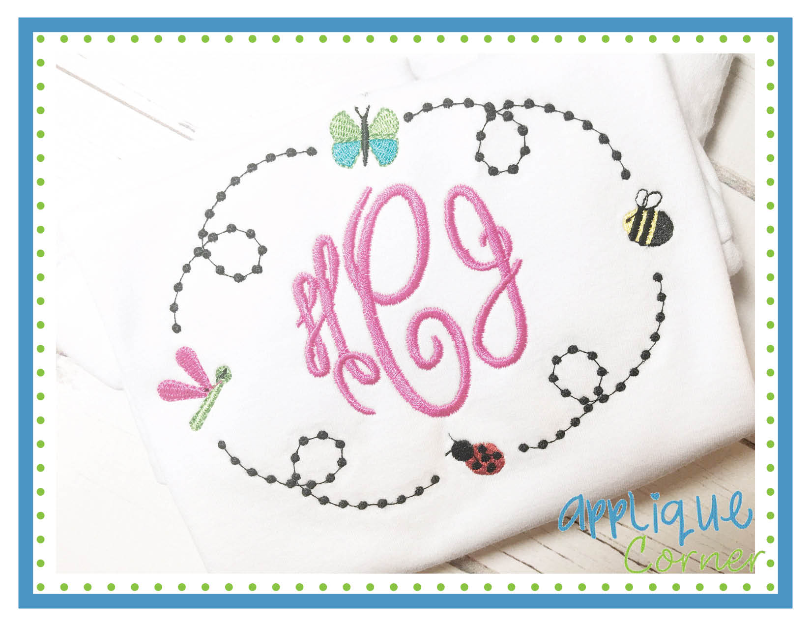 Insect Monogram Frame Embroidery Design