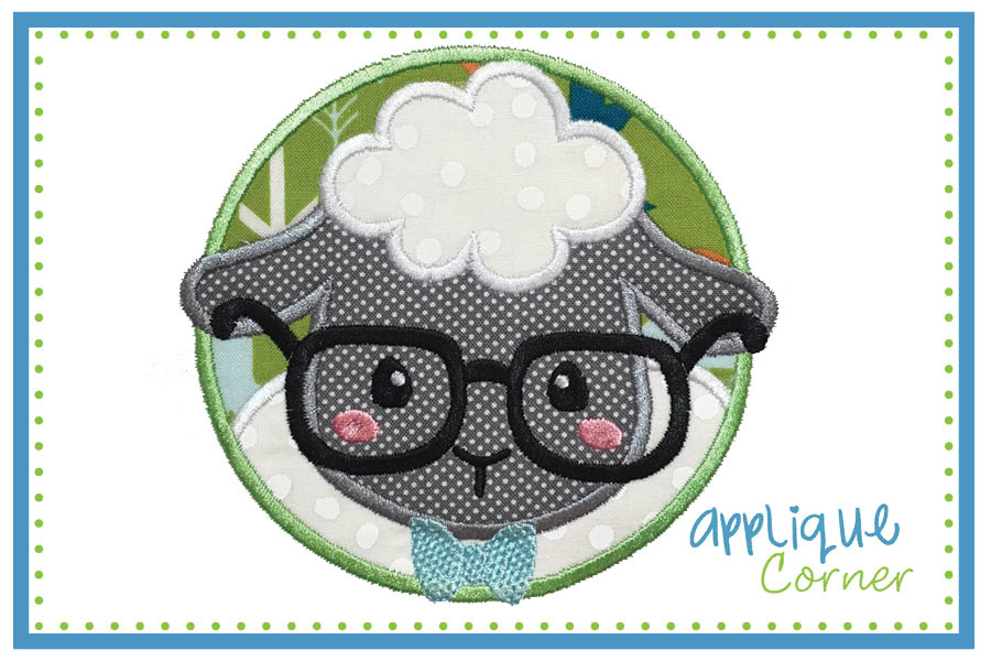 Lamb with Glasses Circle Applique Design